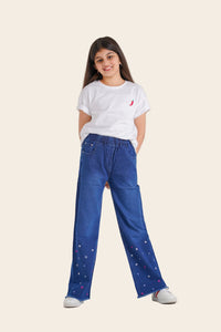 Wide-leg denim jeans for teens, classic fit for ages 10-16, by Denimden, shown in a natural fabric and stylish design.
