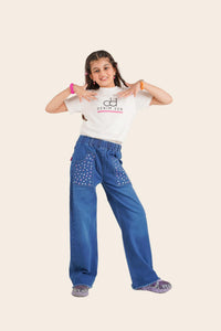 Wide-leg denim jeans for boys aged 10-14 years from Denimden, shown in a classic fit on a hanger.