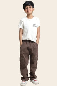 Boy cargo pants with elastic waistband, casual fit, denim material, suitable for ages 5-13, by Denimden.