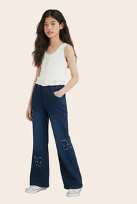 Girls Baby Bell Denim pants with side butterfly design from Denimden, for ages 3 to 9 years, featuring a stylish denim look.