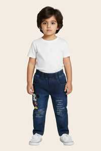 Baby boys' classic straight Mickey denim jeans from Denimden Boys Collection, suitable for ages 1 to 4 years, shown in the image.