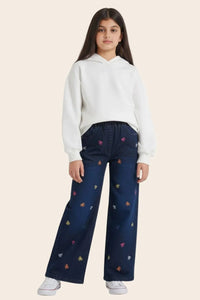 Girls' classic wide-leg jeans with bow detail, from Denimden's girls collection, suitable for ages 8 to 12 years.