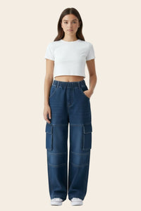Girl's classic patch pocket cargo pants by Denimden, suitable for ages 8-13, featuring durable fabric and functional cargo pockets.